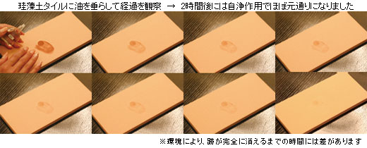 珪藻土タイルに油を垂らして経過を観察